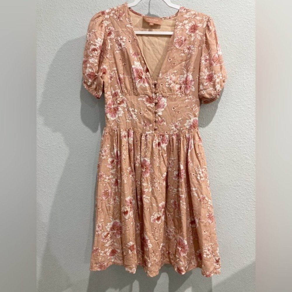 Jessakae Fairfarren Boho Cottagecore Prairie Floral Neutral Puff Sleeve Dress - Picture 3 of 12
